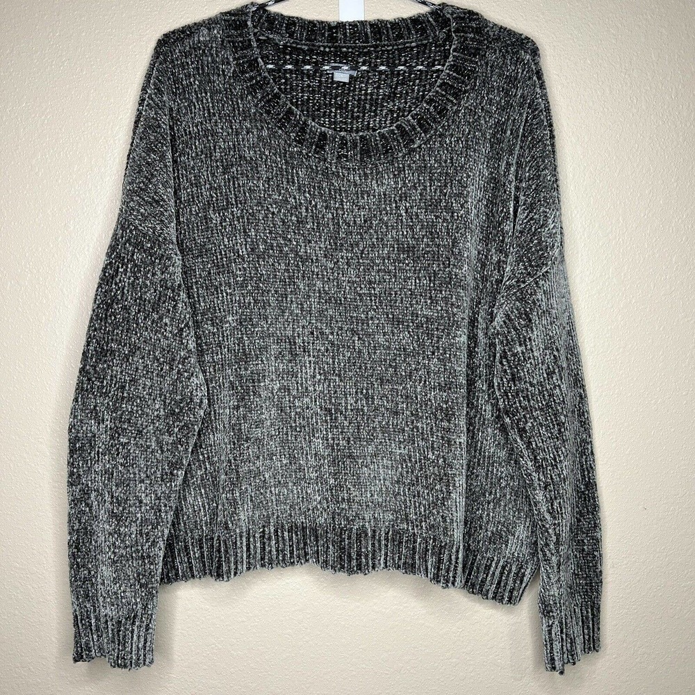 Aerie Women's Gray Chenille Long Sleeve Chunky Knit Pullover Sweater Sz XL - Picture 9 of 9